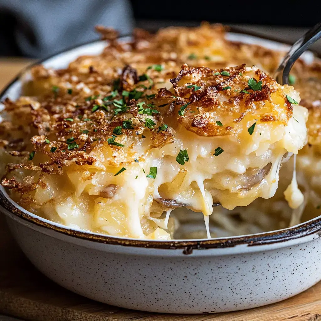 A serving of creamy macaroni and cheese topped with crispy breadcrumbs and garnished with parsley.