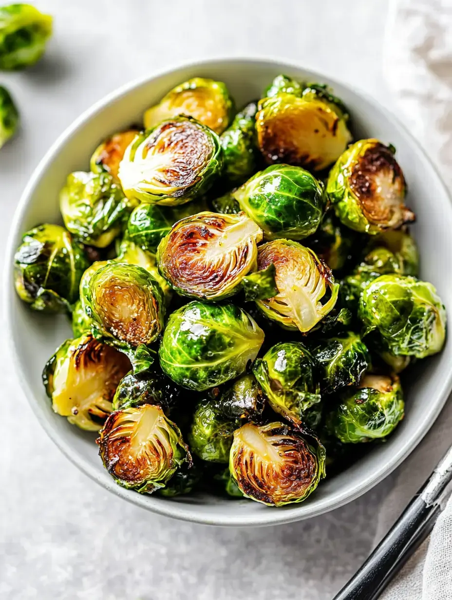 A bowl filled with roasted Brussels sprouts, showcasing their crispy, browned edges and vibrant green leaves.