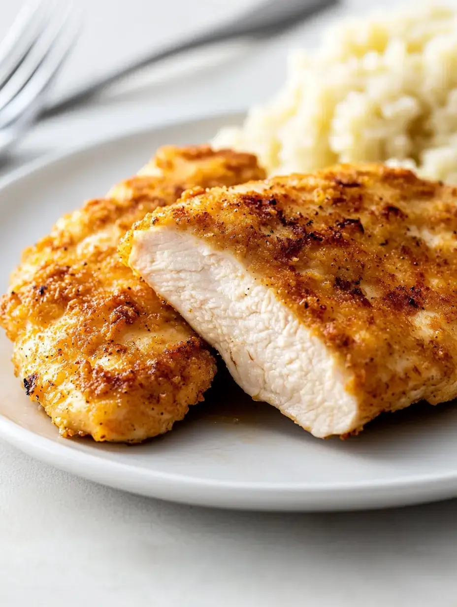 A plate of golden-brown, breaded chicken cutlets served with a side of rice.