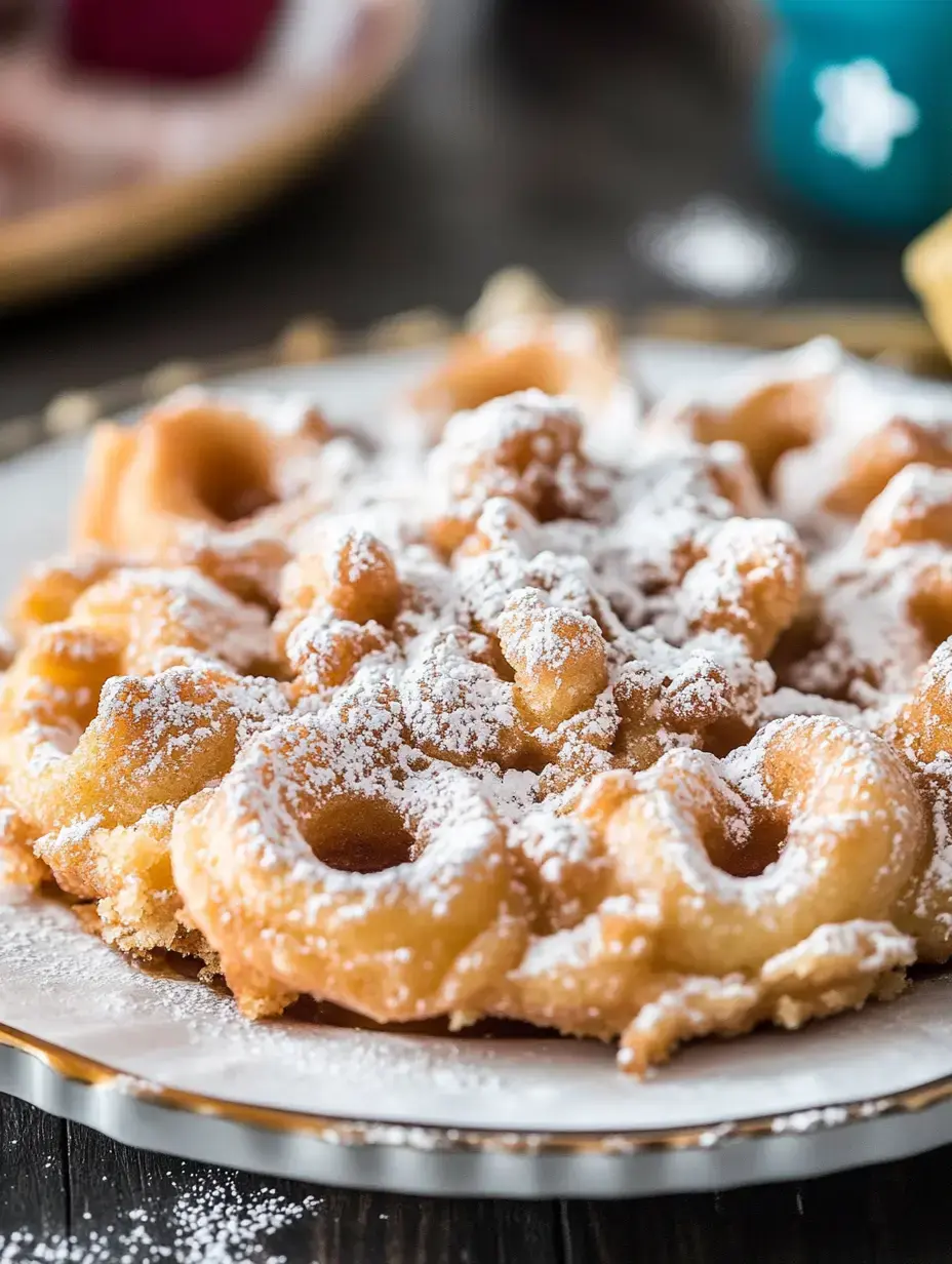 A plate of funnel cakes dusted with powdered sugar.