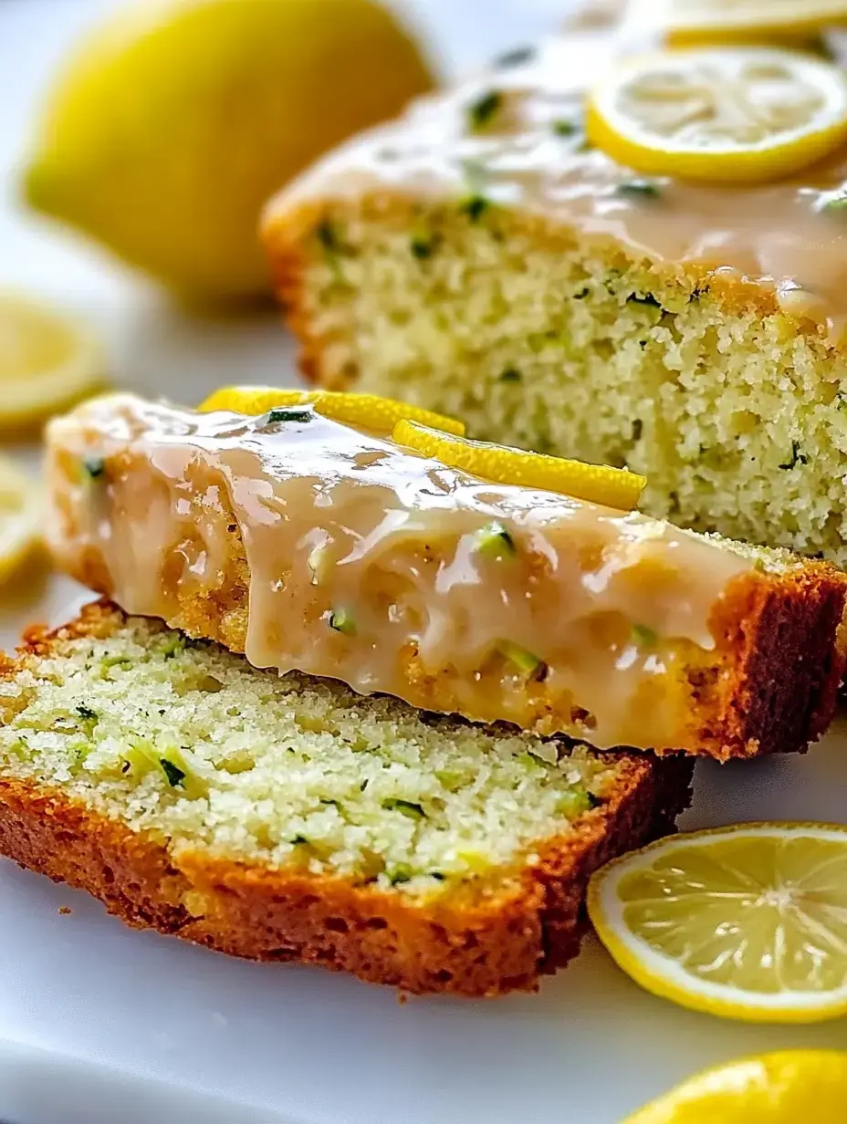 A close-up of a lemon-flavored cake with a glossy glaze, garnished with lemon slices, alongside fresh lemons.