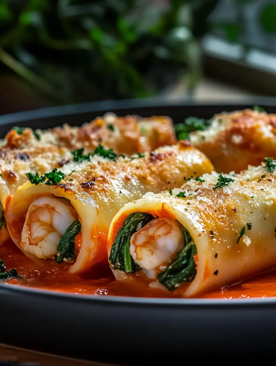 Shrimp and Spinach Stuffed Pasta Rolls