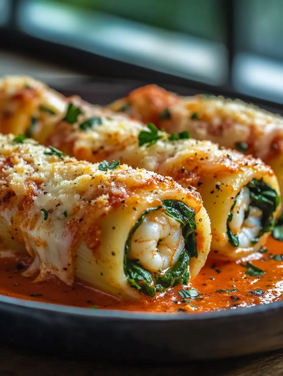 Shrimp and Spinach Stuffed Pasta Rolls Recipe