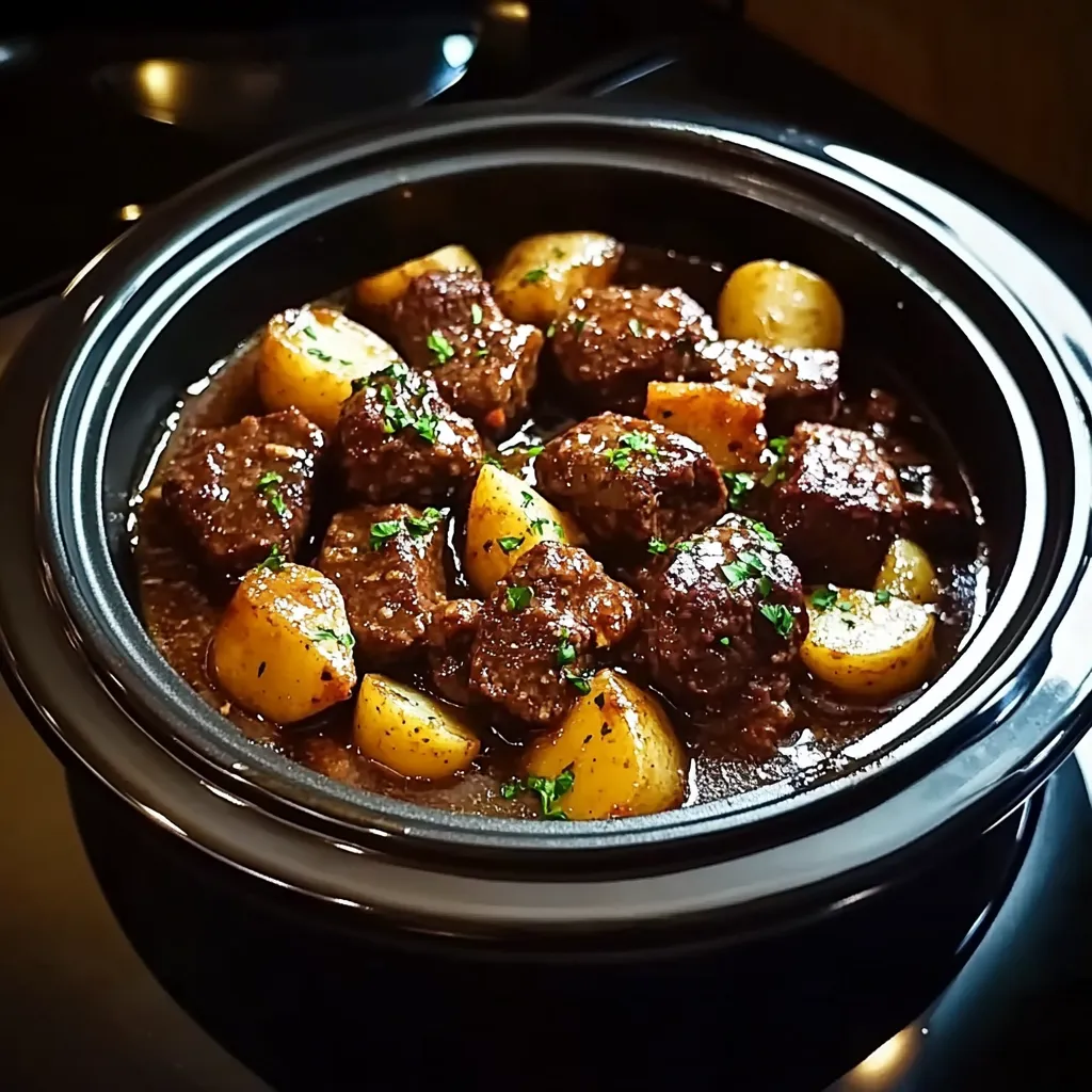 Slow Cooker Garlic Butter Beef Bites & Potatoes Recipe