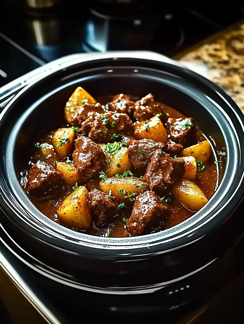 Easy Slow Cooker Garlic Butter Beef Bites & Potatoes