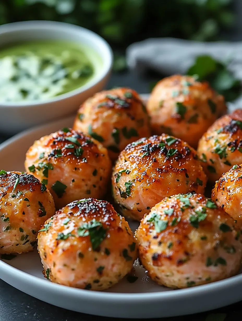 Baked Salmon Meatballs with Avocado Sauce
