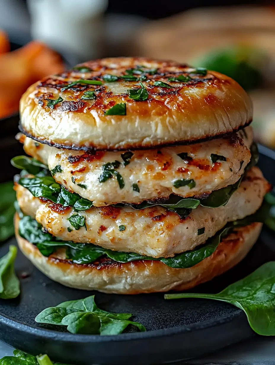 White Cheddar Spinach Chicken Burgers