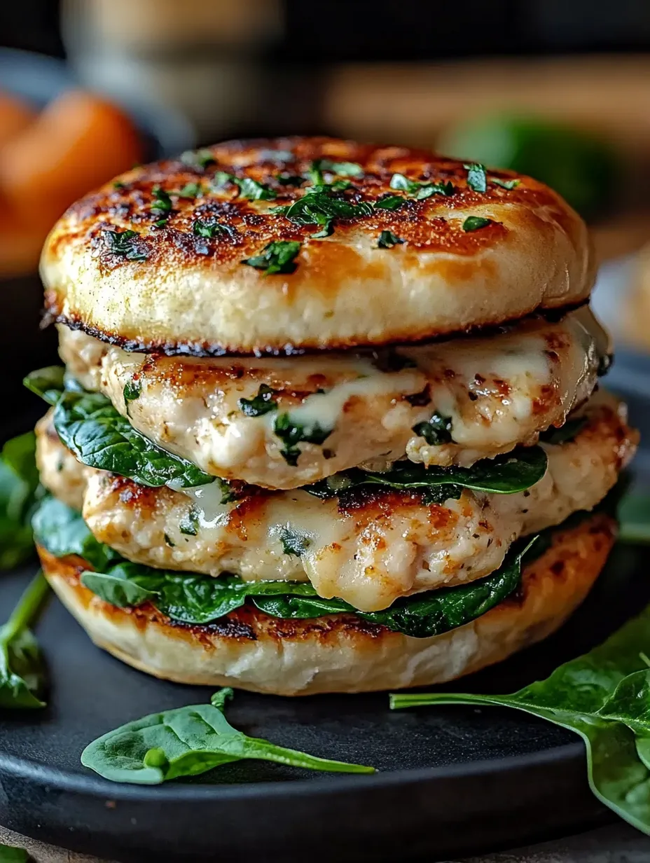 White Cheddar Spinach Chicken Burgers Recipe
