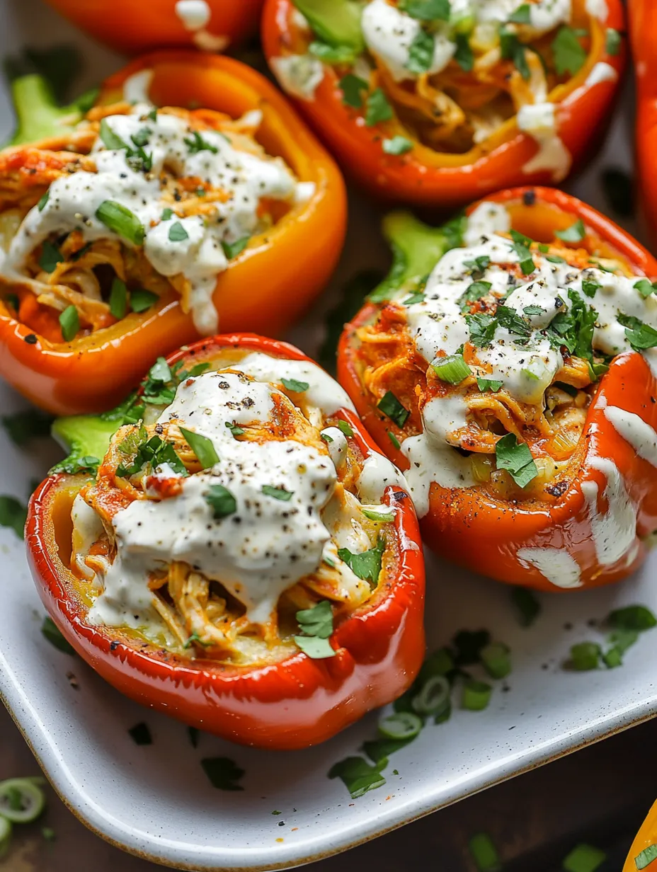 Dairy Free Buffalo Chicken Stuffed Peppers