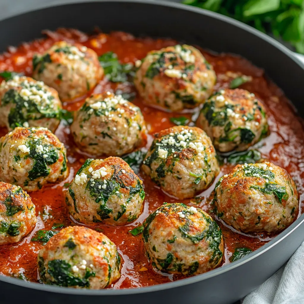 Spinach Feta Baked Turkey Meatballs