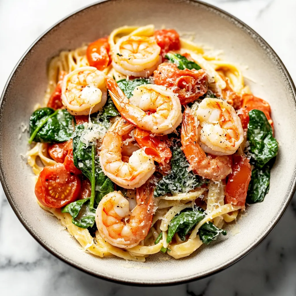 Tomato Spinach Shrimp Pasta