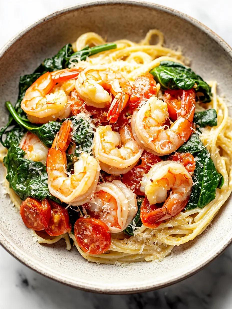 Easy Tomato Spinach Shrimp Pasta