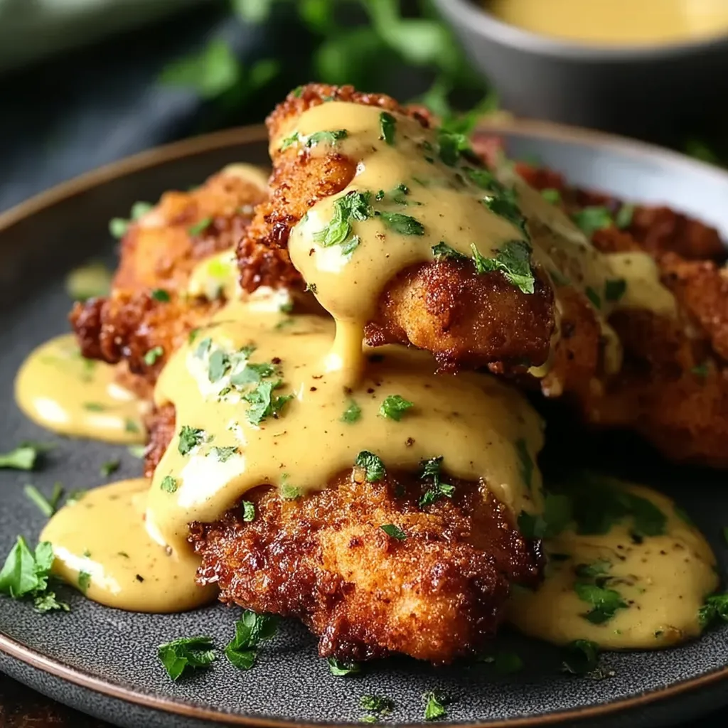 Pretzel Chicken with Mustard-Cheddar Sauce