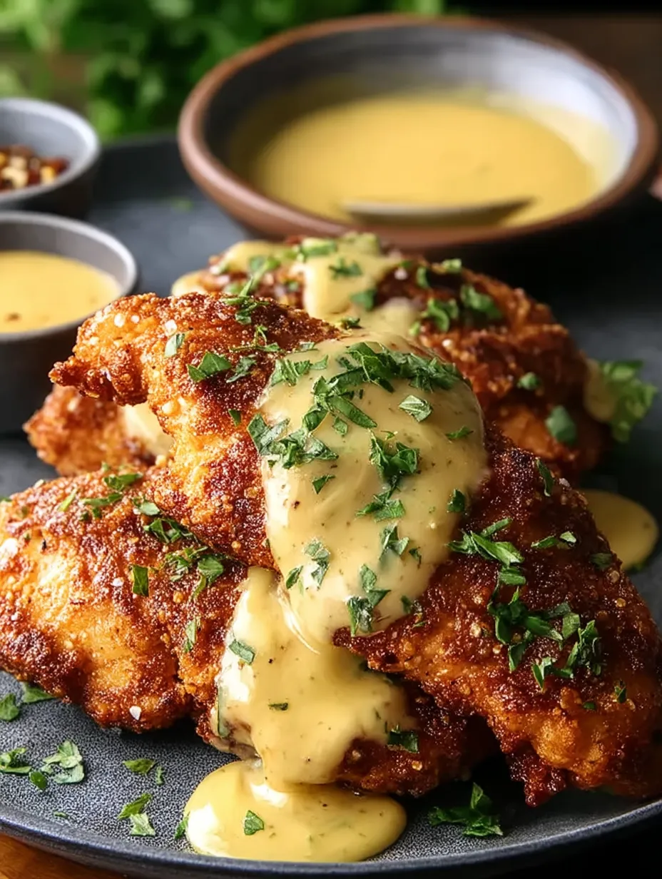 Easy Pretzel Chicken with Mustard-Cheddar Sauce