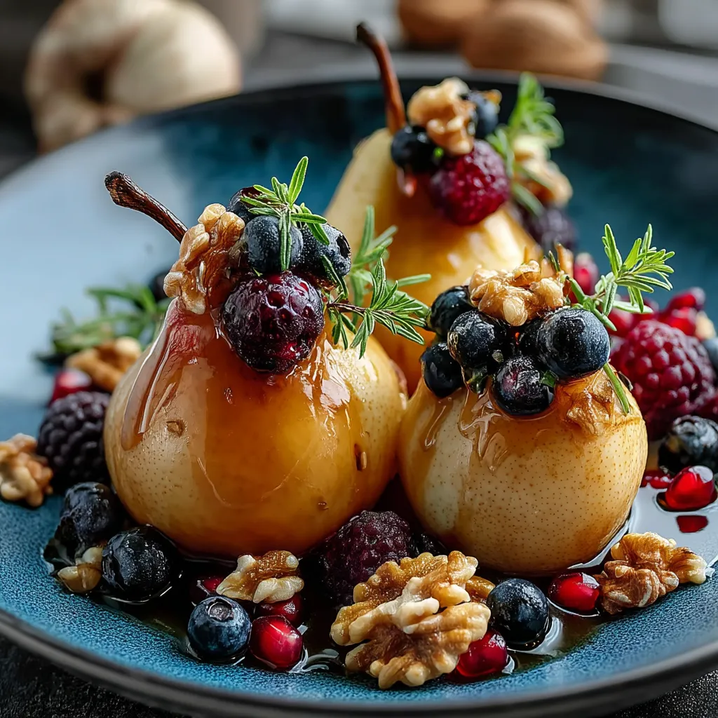 Baked Pears with Berries, Honey & Blue Cheese