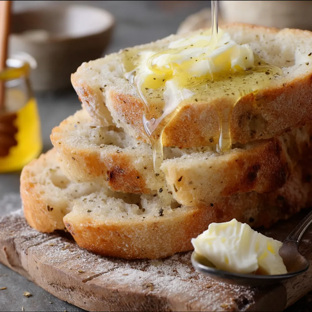 A stack of bread with butter on top.