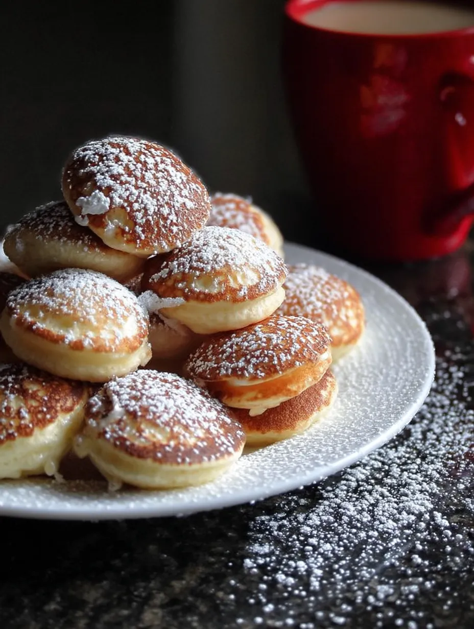 A plate of powdered sugar dutch pancakes.