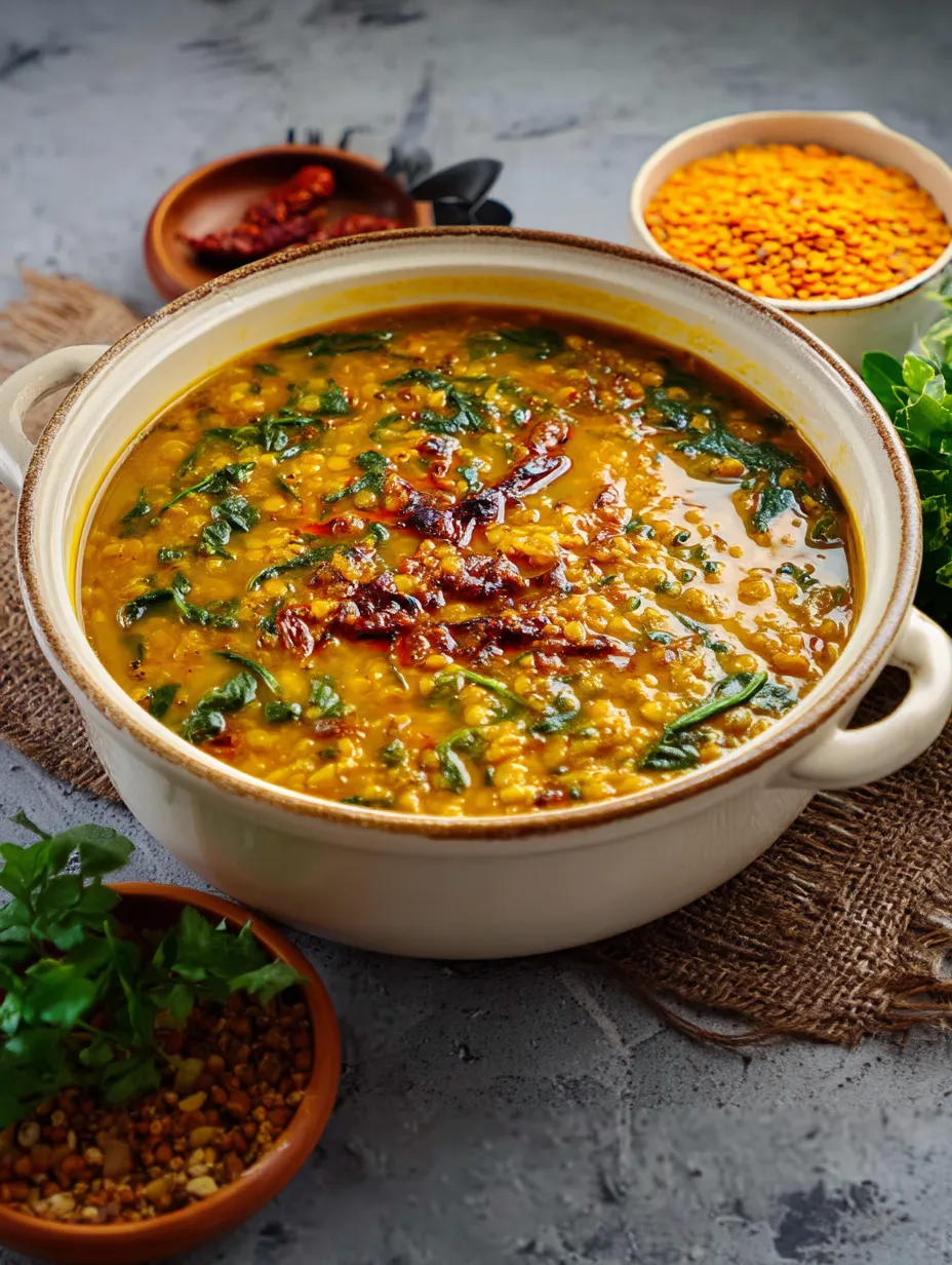 A bowl of dal palak recipe.