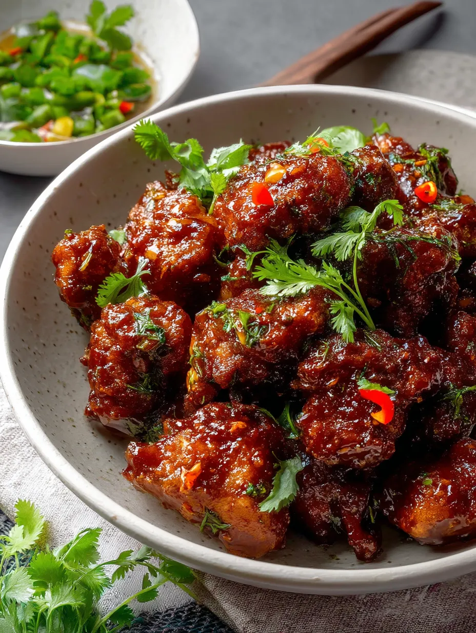 A bowl of chicken manchurian.
