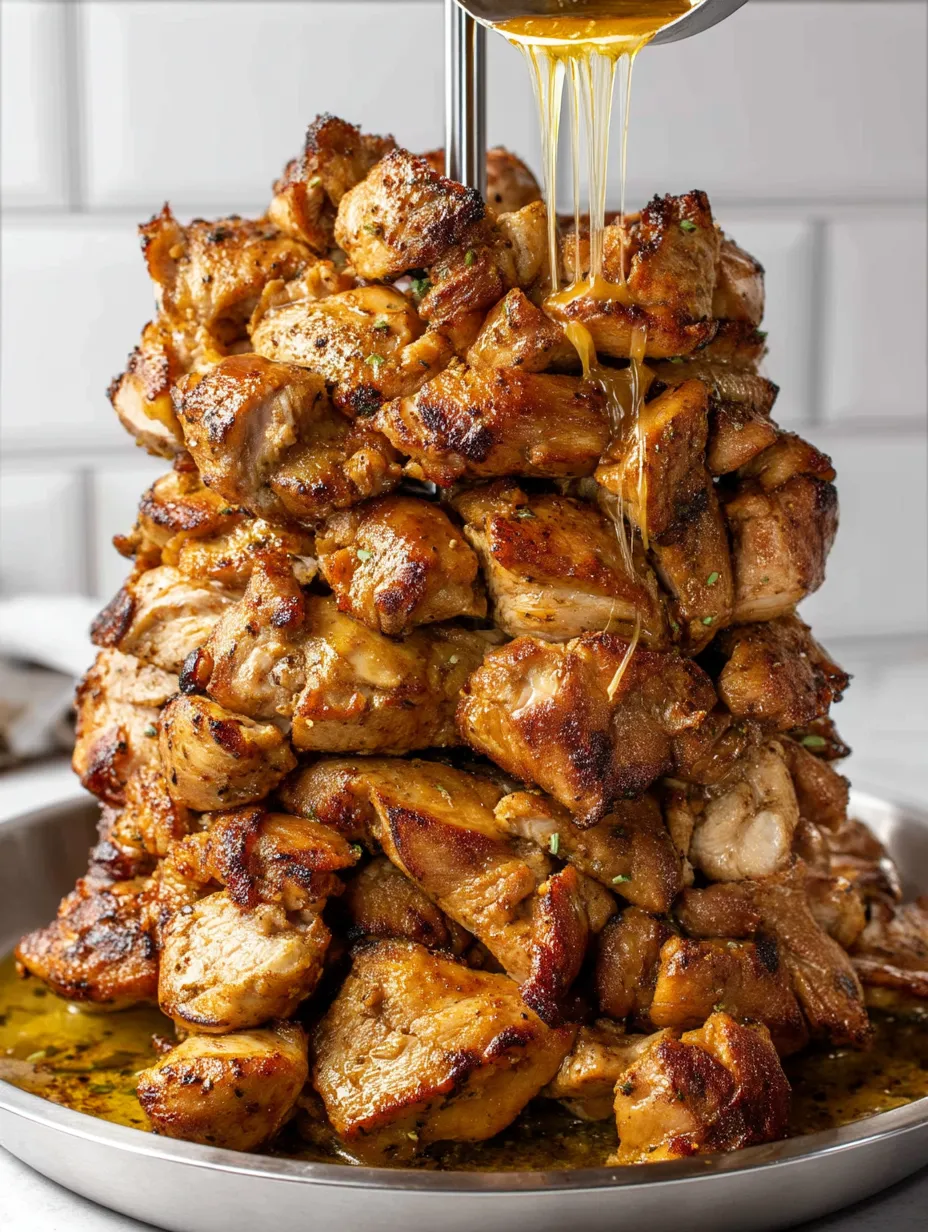 A pile of greek chicken gyros.