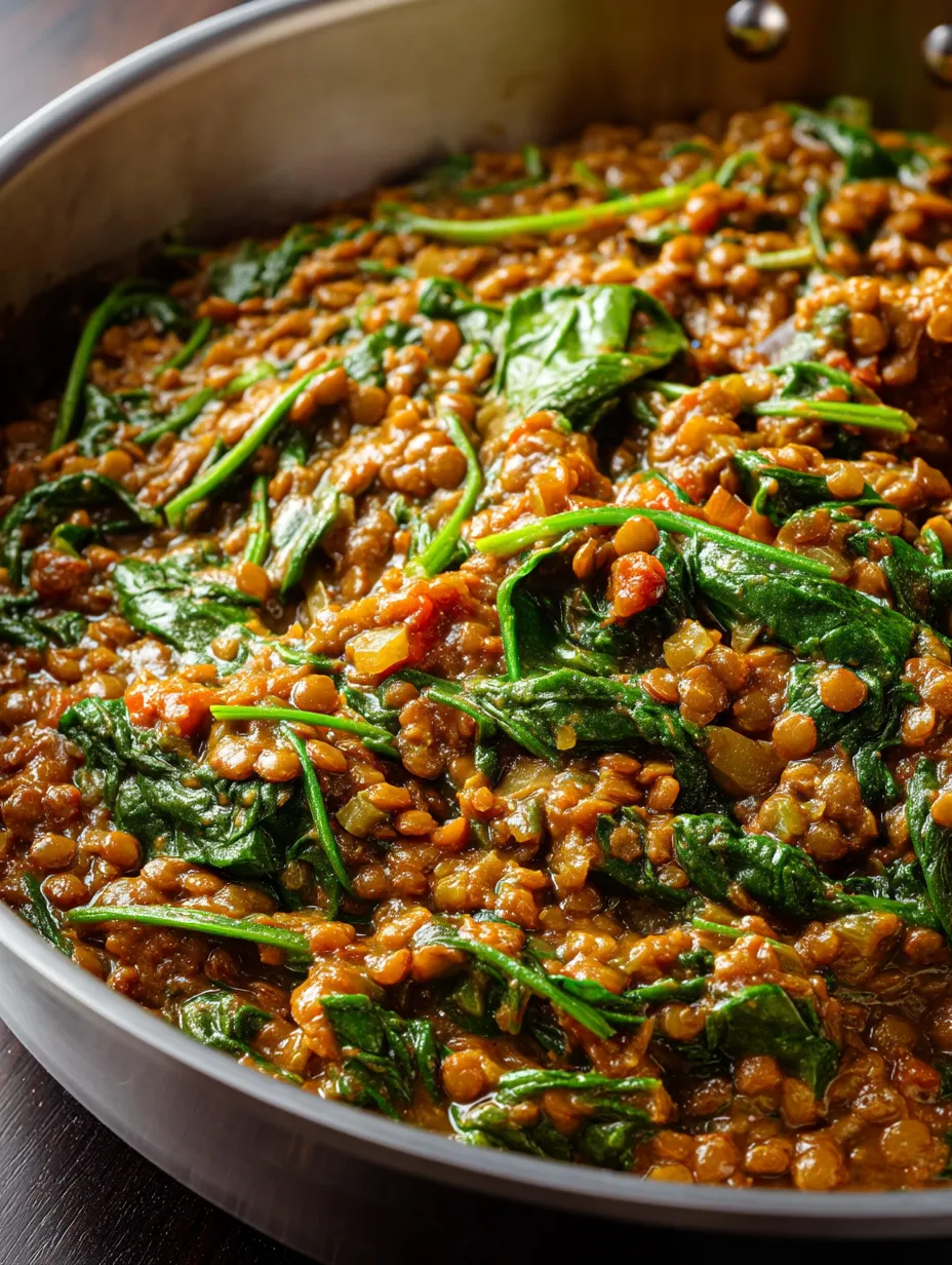 Easy Spicy Lentils and Spinach.
