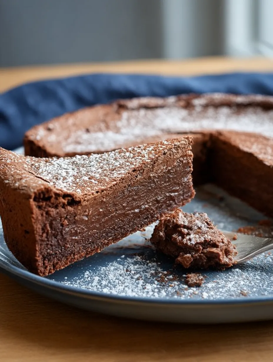 A slice of French Chocolate Moelleux Cake.