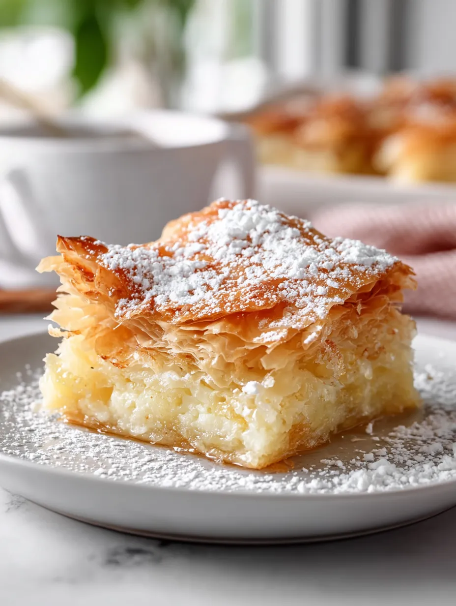 A piece of Bougatsa on a plate.