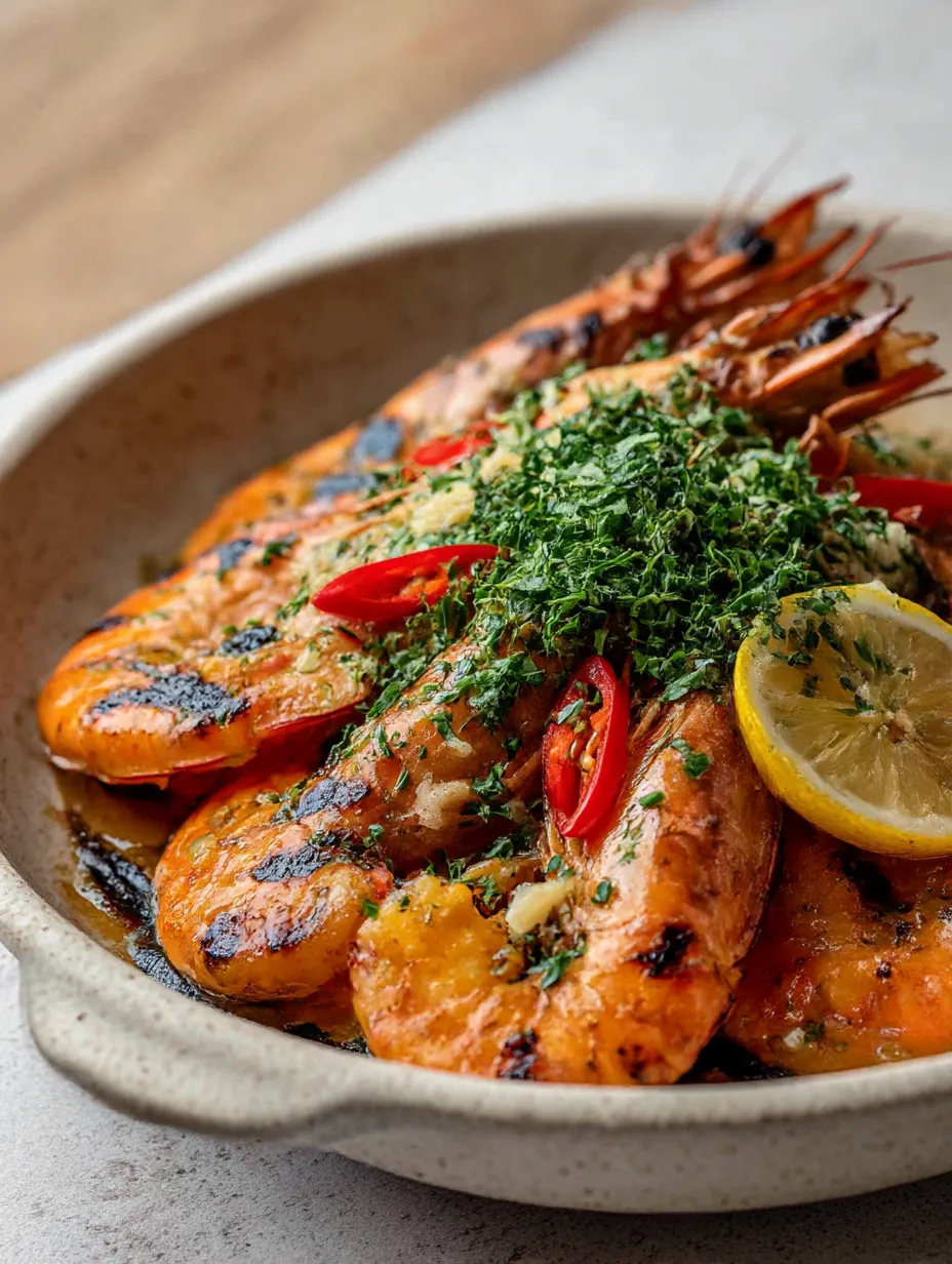A bowl of shrimp with a lemon wedge on top.