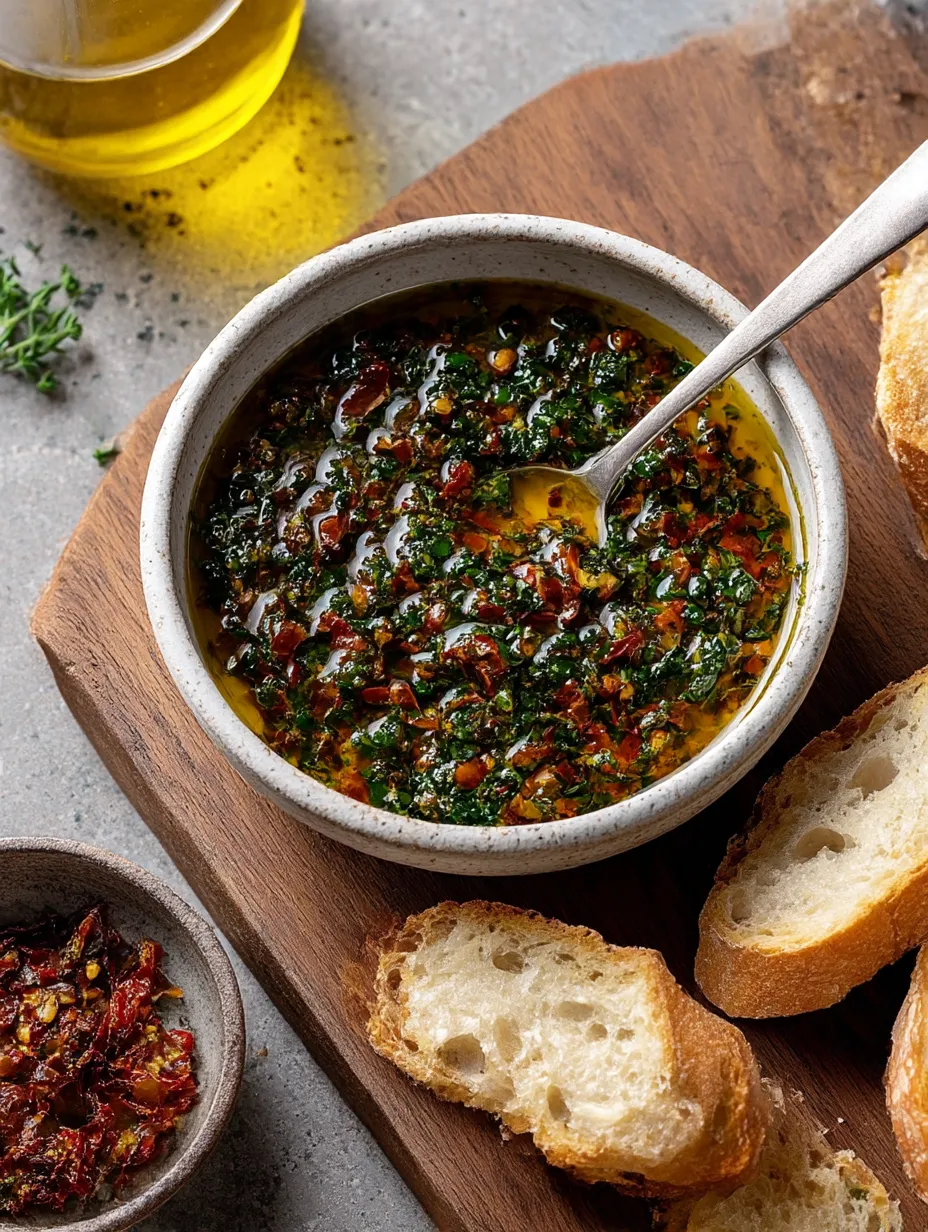 A bowl of Sun-dried Tomato Olive Oil Bread Dip.