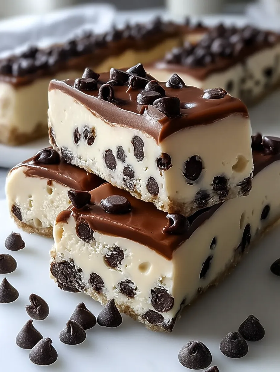 A close up of a chocolate chip cheesecake bars.