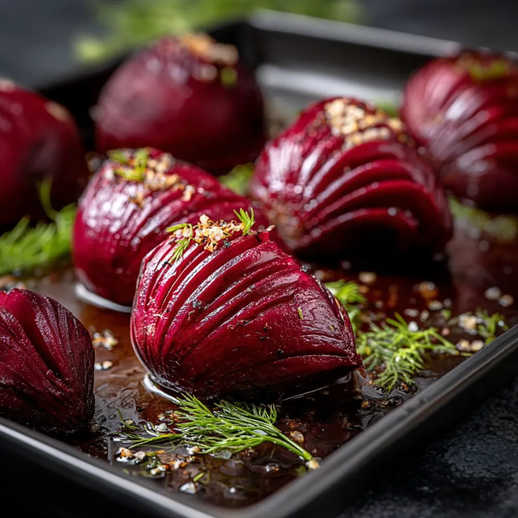 Roasted Hasselback Beets with Fresh Dill Dressing