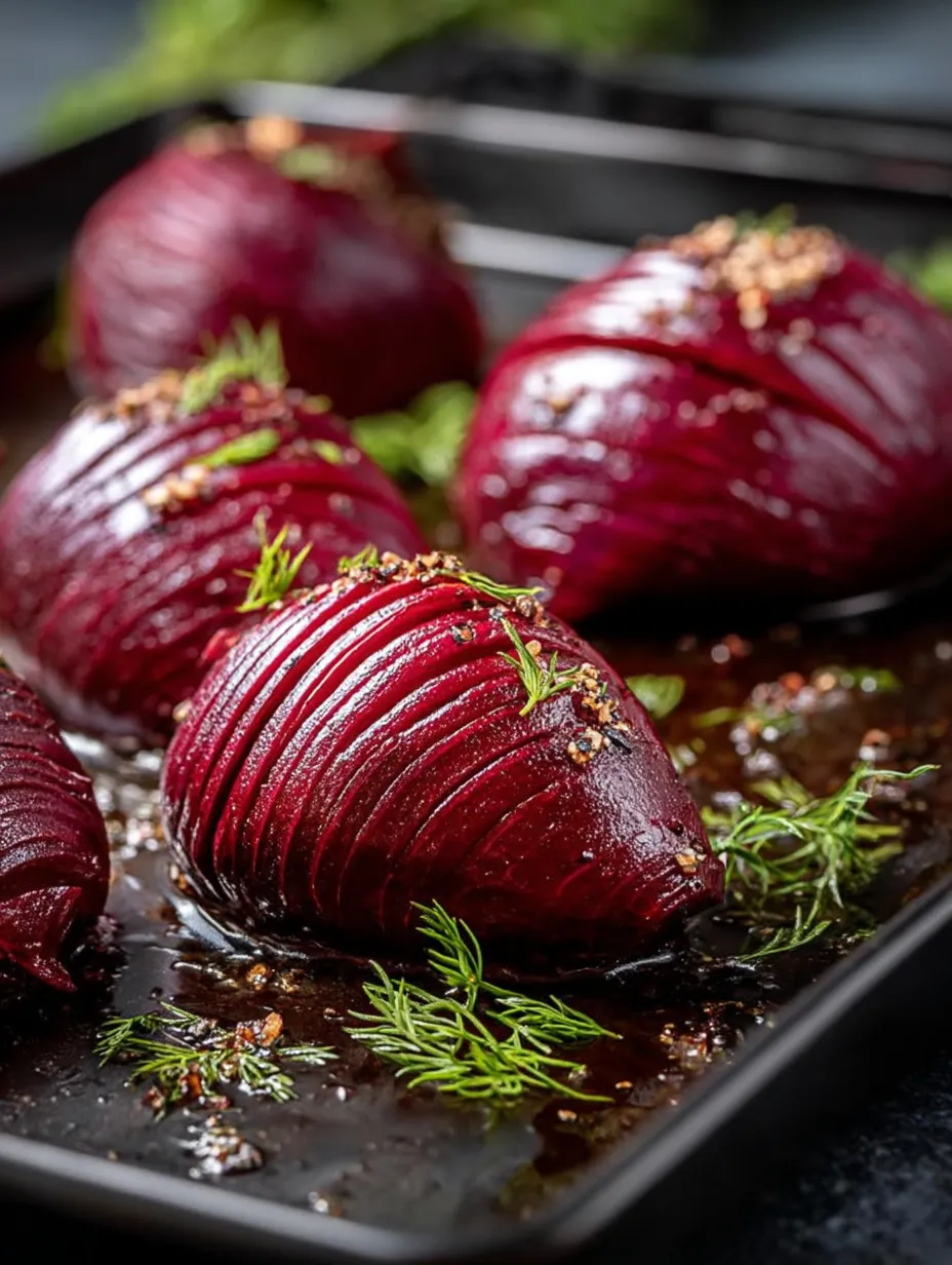 A pan of beets with spices on top.