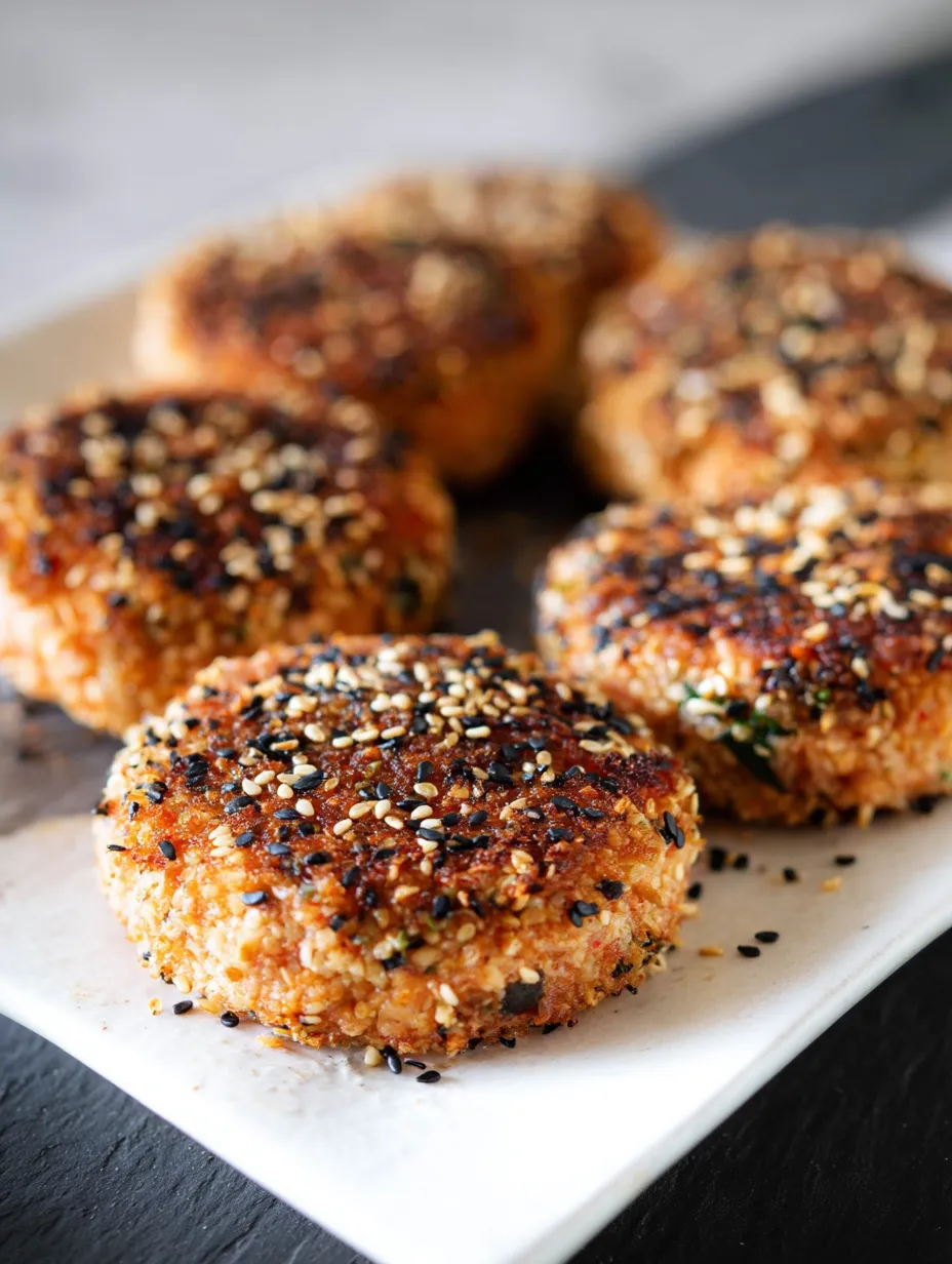 A plate of Sesame Crusted Salmon Patties.