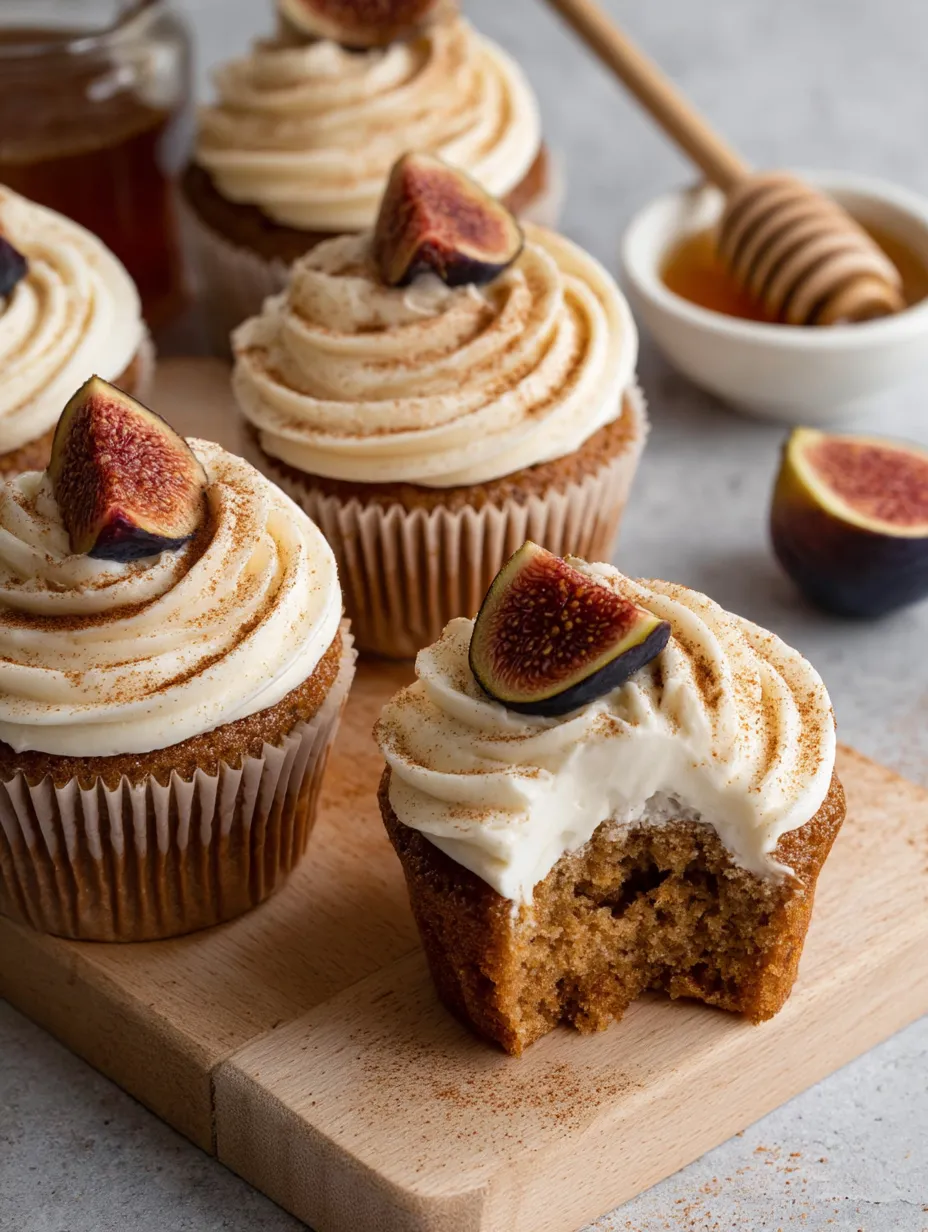A cupcake with a fig on top.