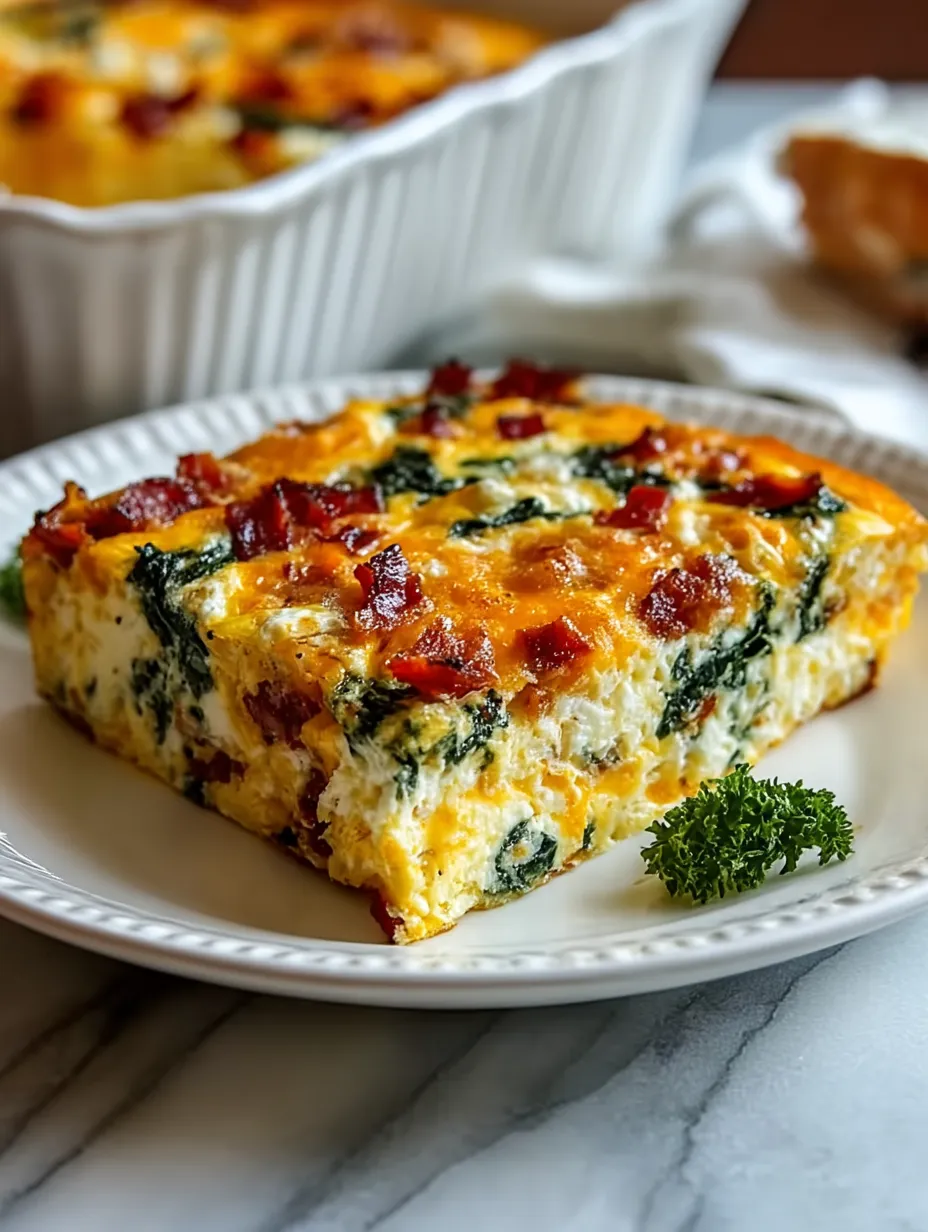 A slice of Cottage Cheese Egg Bake .