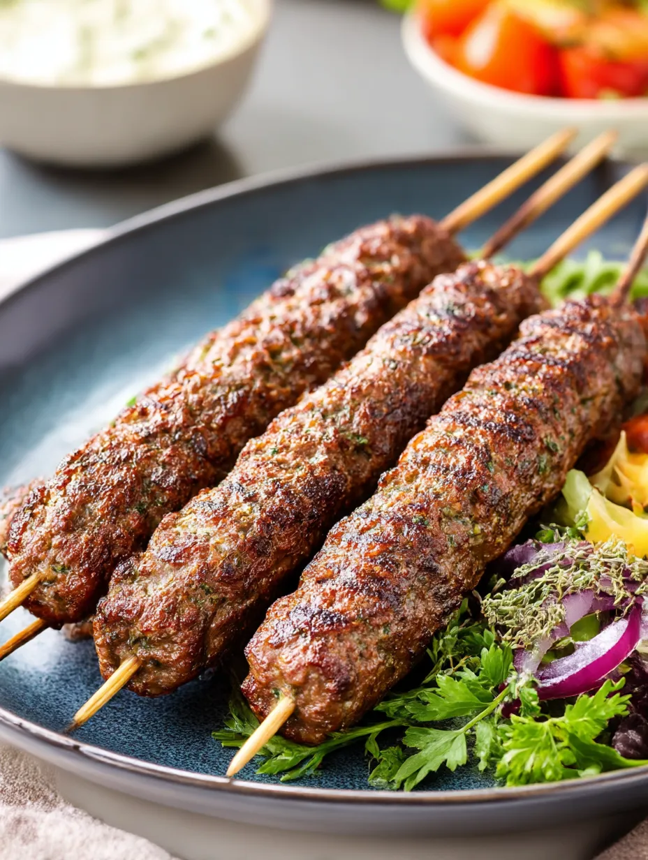 A plate of food with two meat skewers.