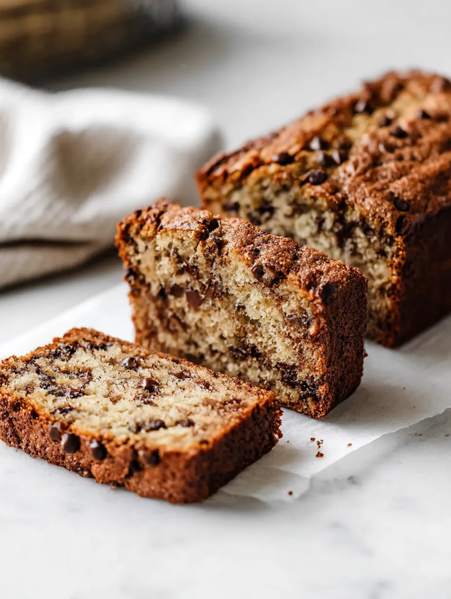 Two slices of chocolate chip bread.
