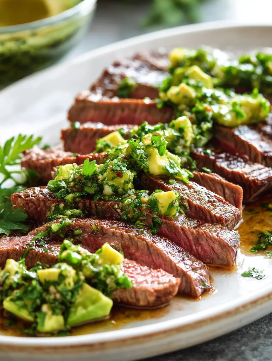 Skirt Steak with Avocado Chimichurri Recipe.