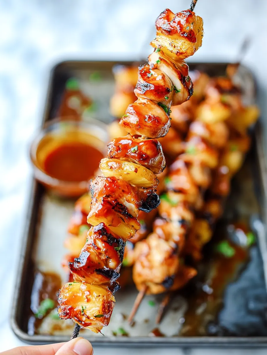 Easy BBQ Pineapple Chicken Kabobs.