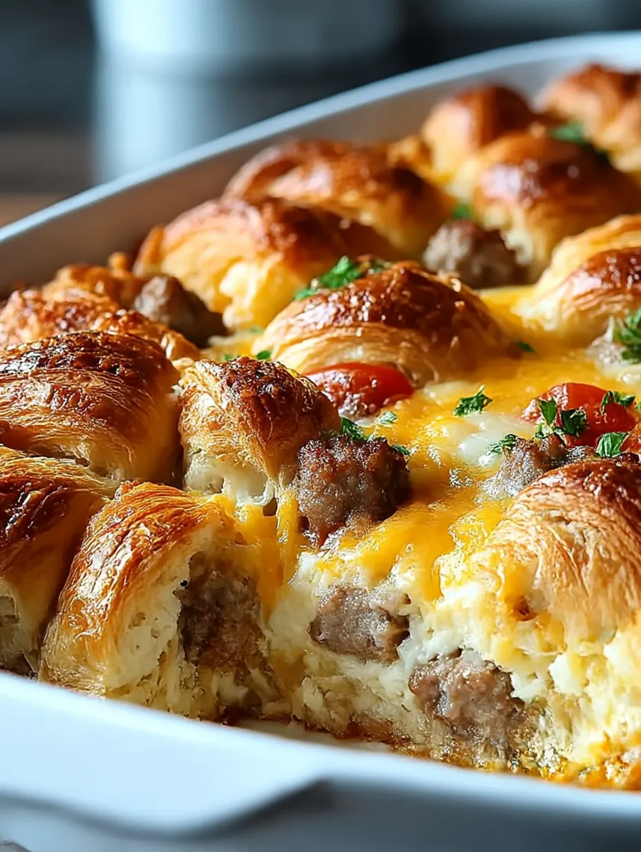 A Dish of Croissant Breakfast Casserole.