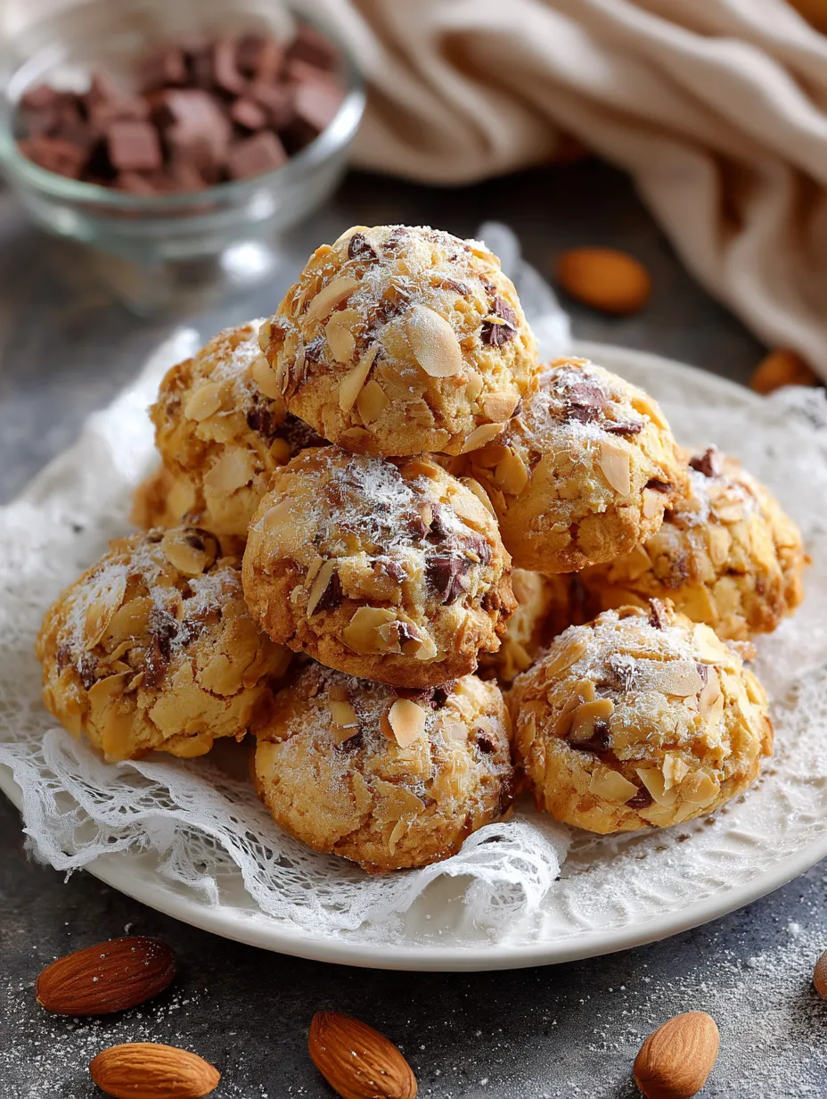 A plate of Almond Chocolate Chip Cookies.