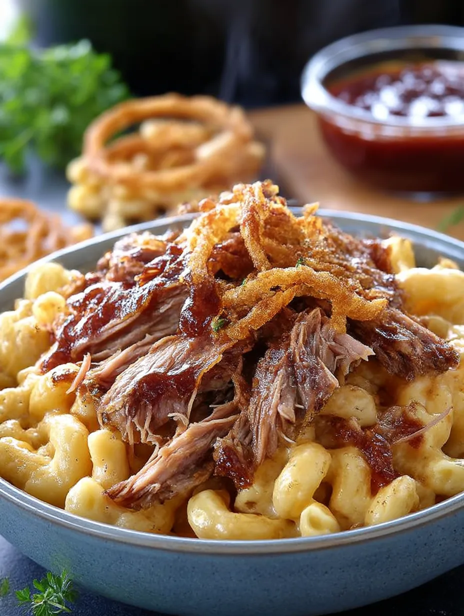 A plate of Brisket Mac and Cheese.