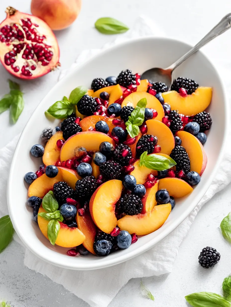 Honey Lime Basil Peach Fruit Salad.