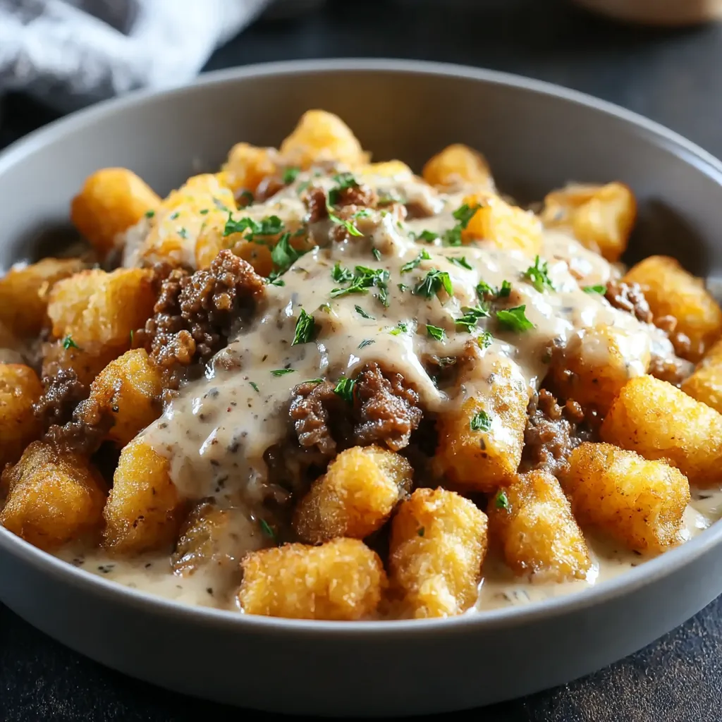 Tater Tot Breakfast Bowl with Sausage Gravy
