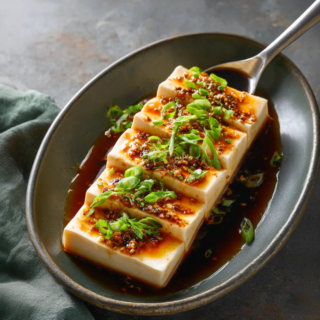 Steamed Silken Tofu with Soy Garlic Sauce