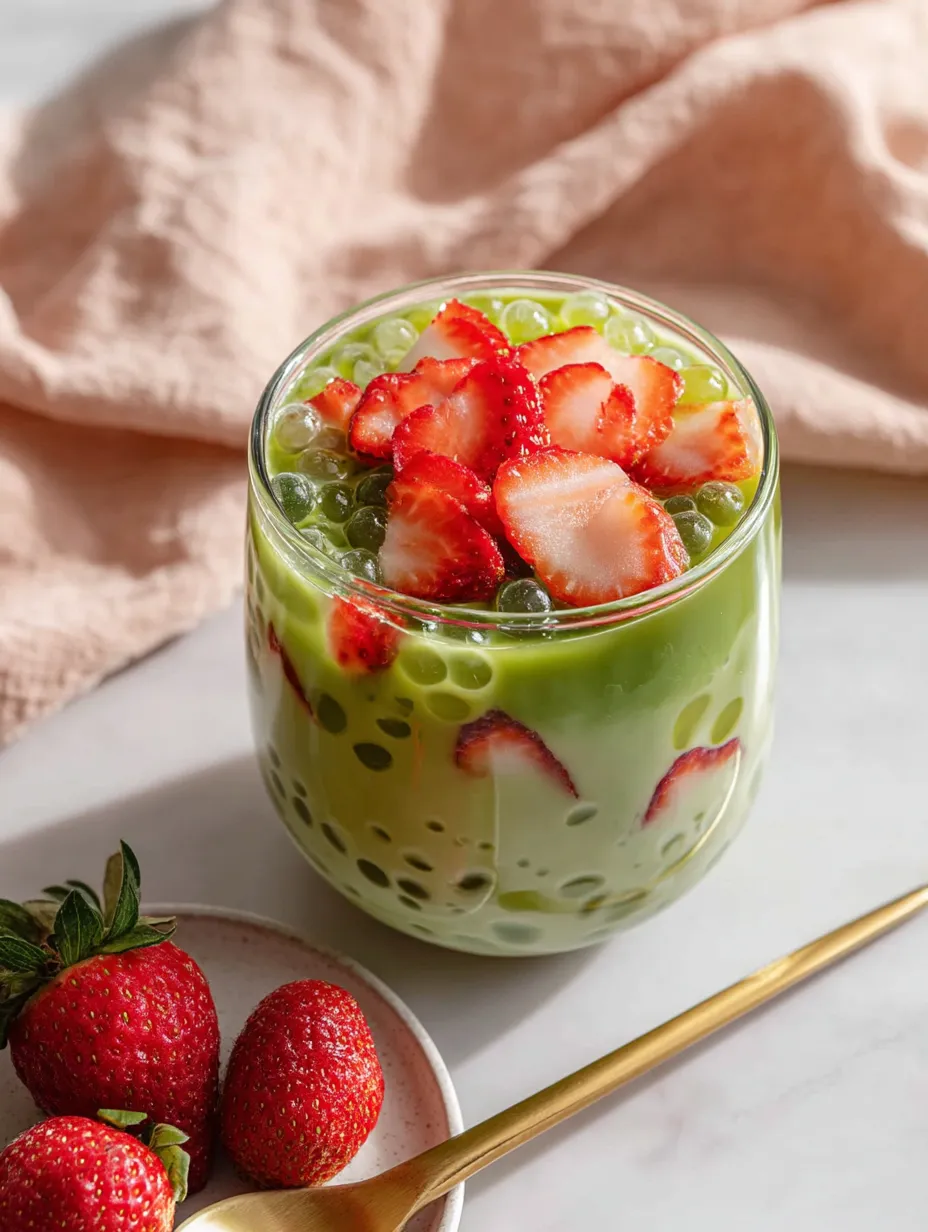 Easy Strawberry Matcha Sago.