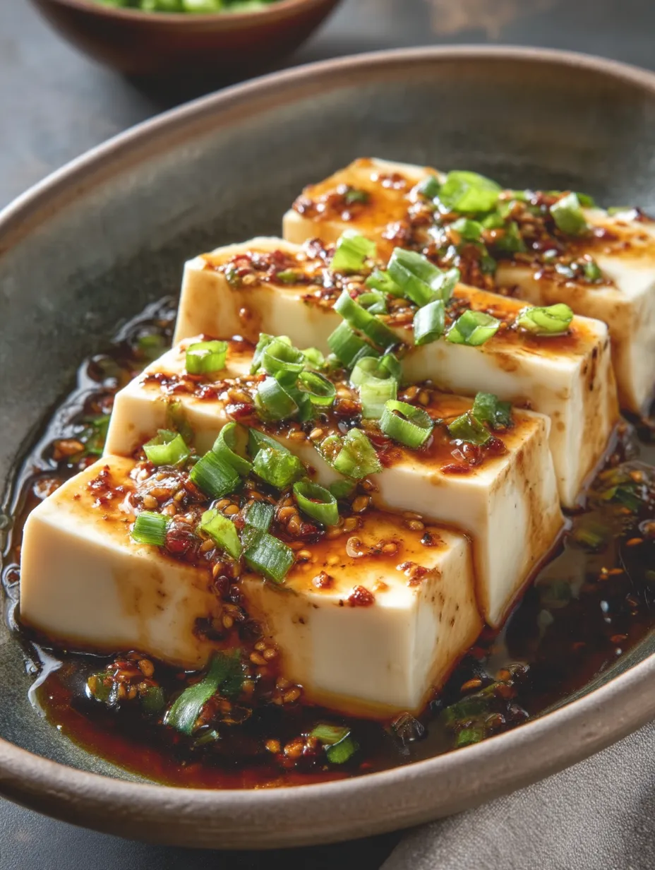 Easy Steamed Silken Tofu with Soy Garlic Sauce.