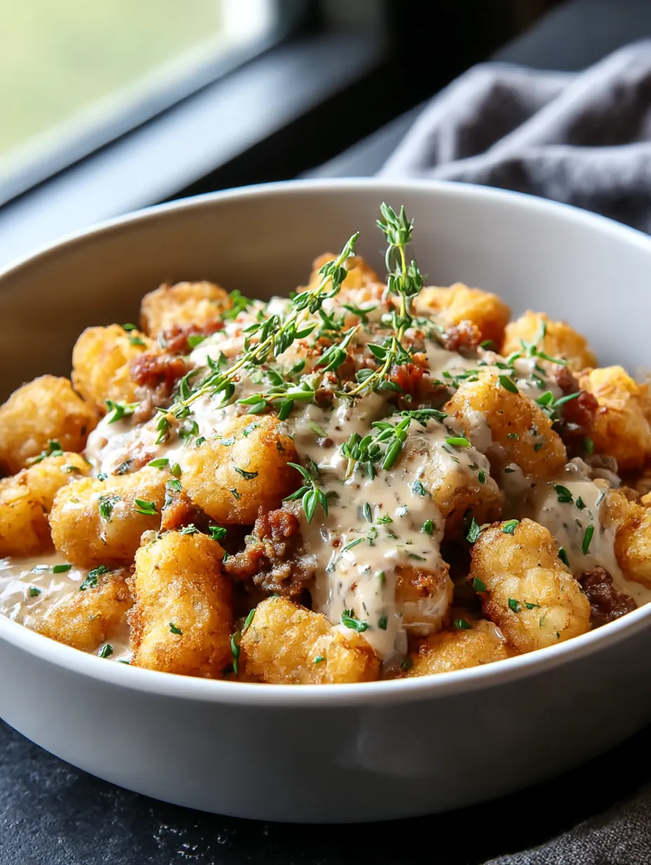 A bowl of Tater Tot Breakfast Bowl.