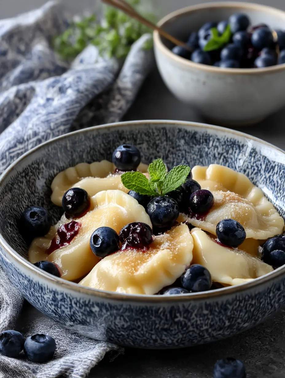 A bowl of pasta with blueberries on top.