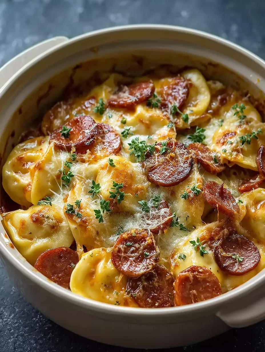 Easy Crockpot Pierogi Casserole with Kielbasa.